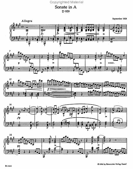 Piano Sonata In A Major, D 959