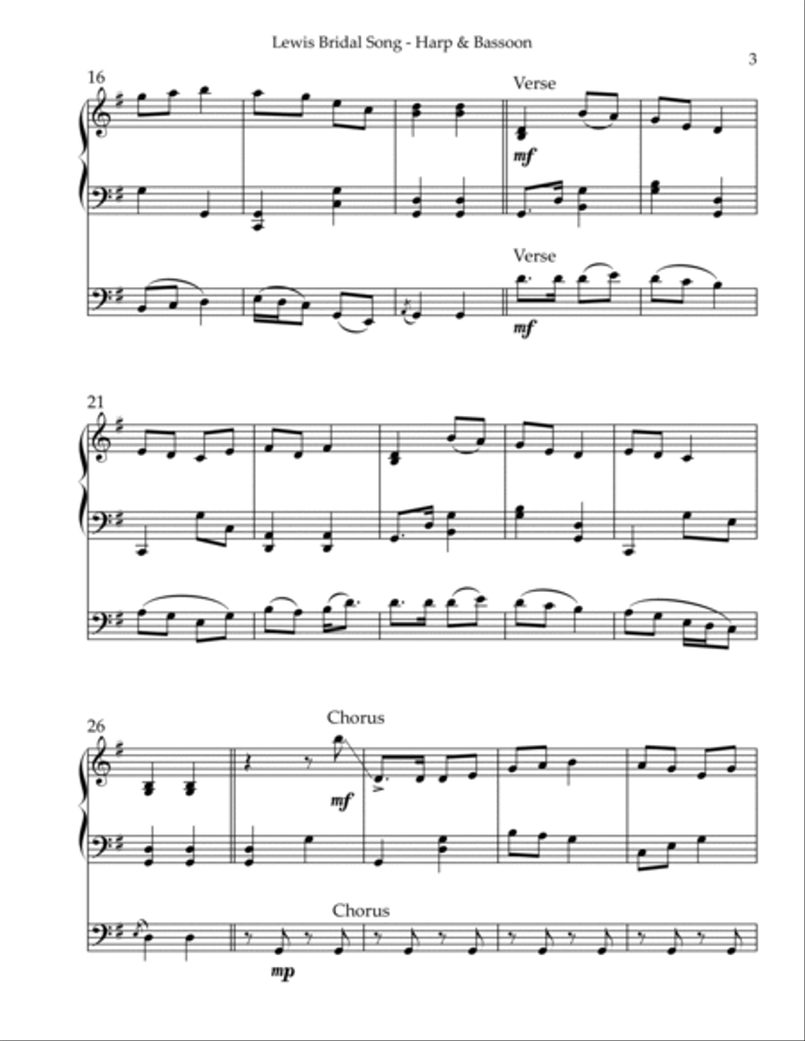 Lewis Bridal Song/Mairi’s Wedding, Duet for Bassoon & Harp Bassoon scores gallery preview page 3