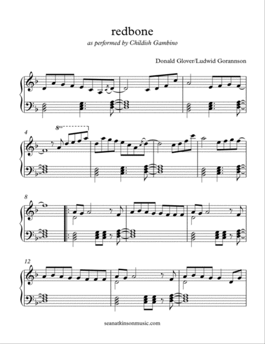 Redbone Easy Piano scores gallery preview page 1