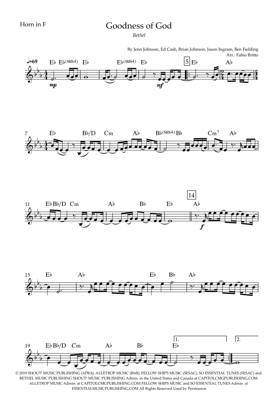 Goodness Of God Horn Solo scores gallery preview page 1