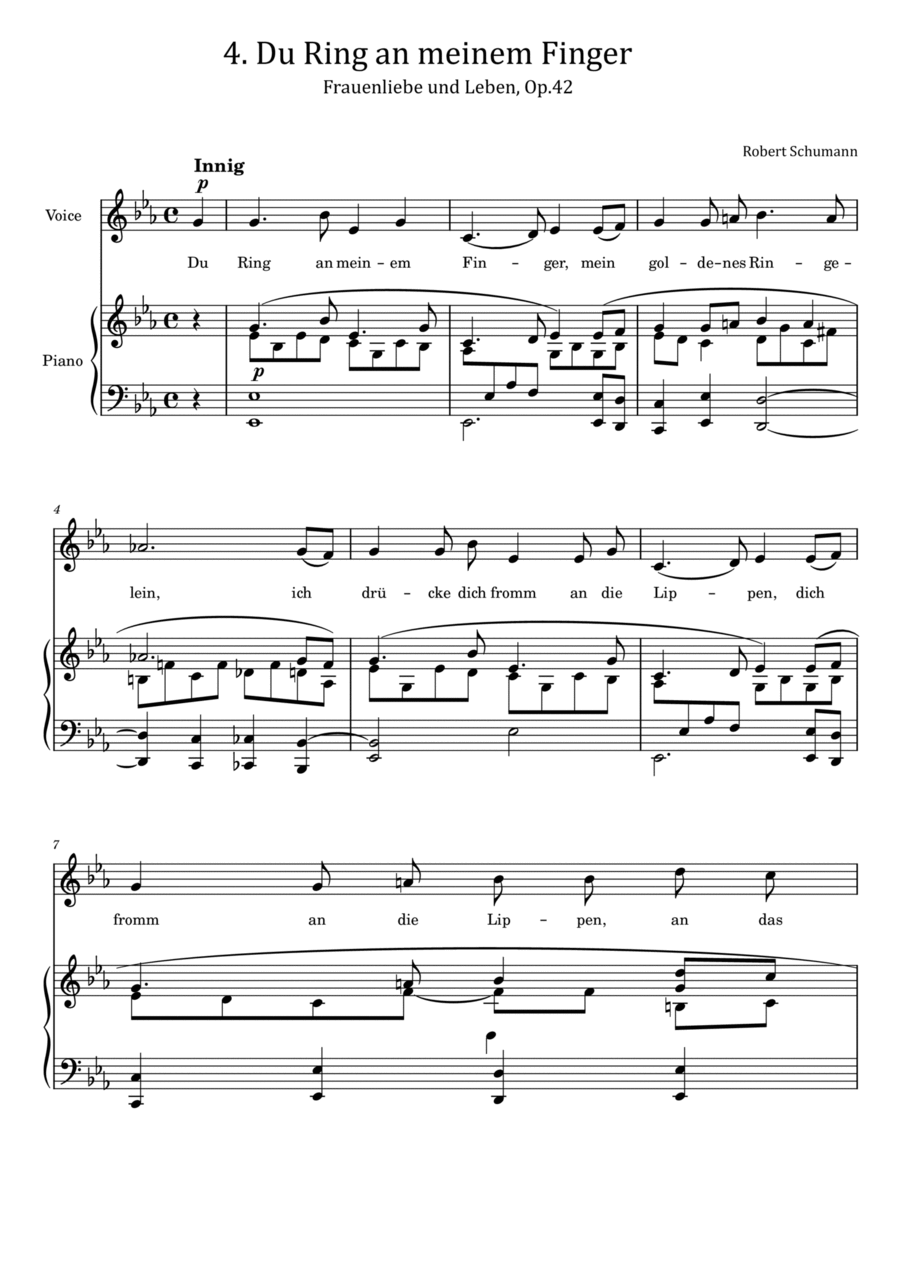 Du Ring an meinem Finger - Frauenliebe und Leben, Op.42, No.4 - For Piano Accompaniment - With Lyric Voice scores gallery preview page 1