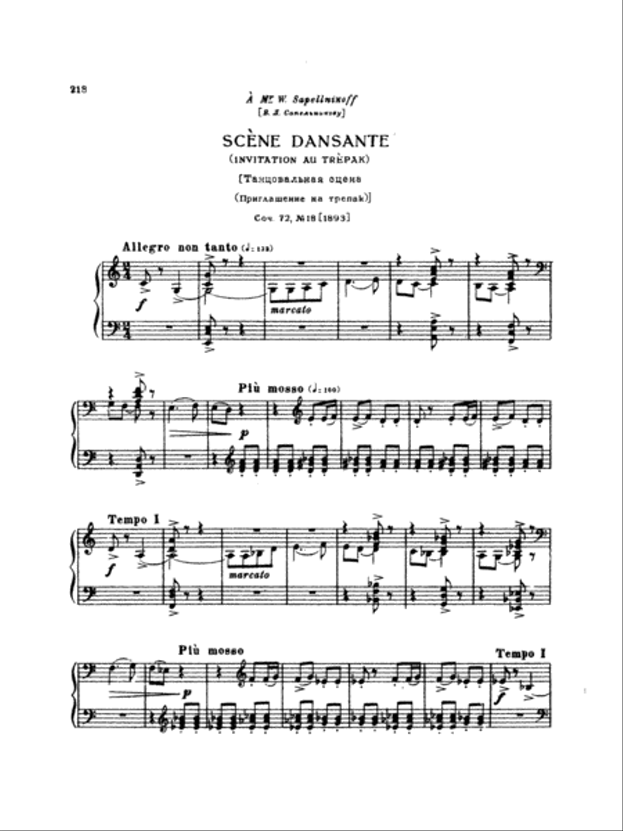 Tchaikovsky: Eighteen Piano Pieces, Op. 72; Aveu Passionne; Valse, Op. 40, No. 9, 1st Version Piano Solo scores gallery preview page 1