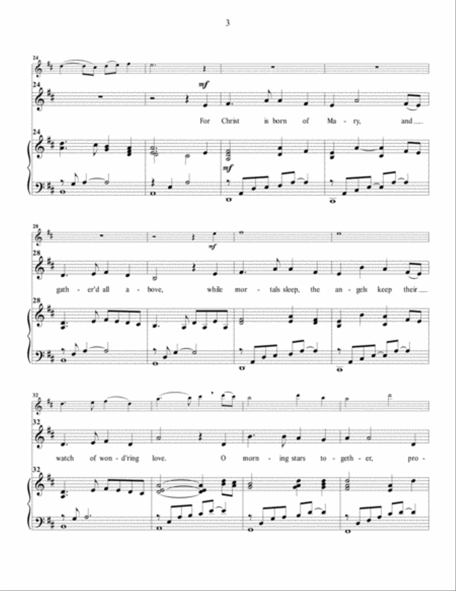 O Little Town of Bethlehem (For Solo Voice and Piano, with optional flute) Flute scores gallery preview page 3