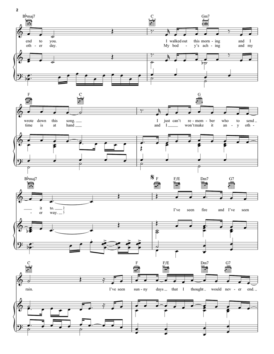Fire And Rain Piano, Vocal, Guitar scores gallery preview page 2