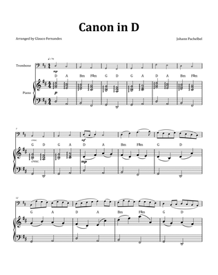 Book cover for Canon by Pachelbel - Trombone & Piano and Chord Notation