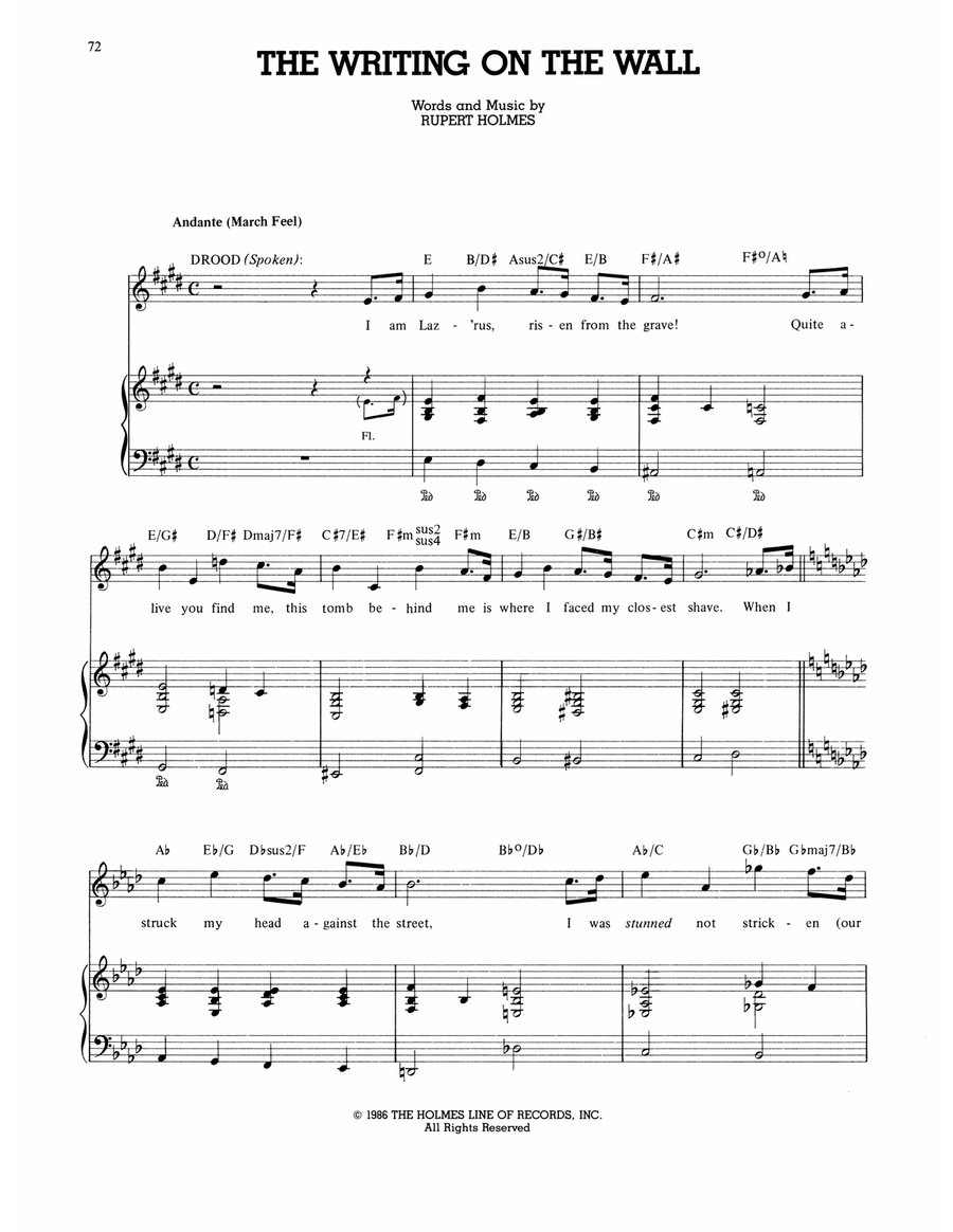 The Writing On The Wall (from The Mystery Of Edwin Drood) Piano, Vocal, Guitar scores gallery preview page 1