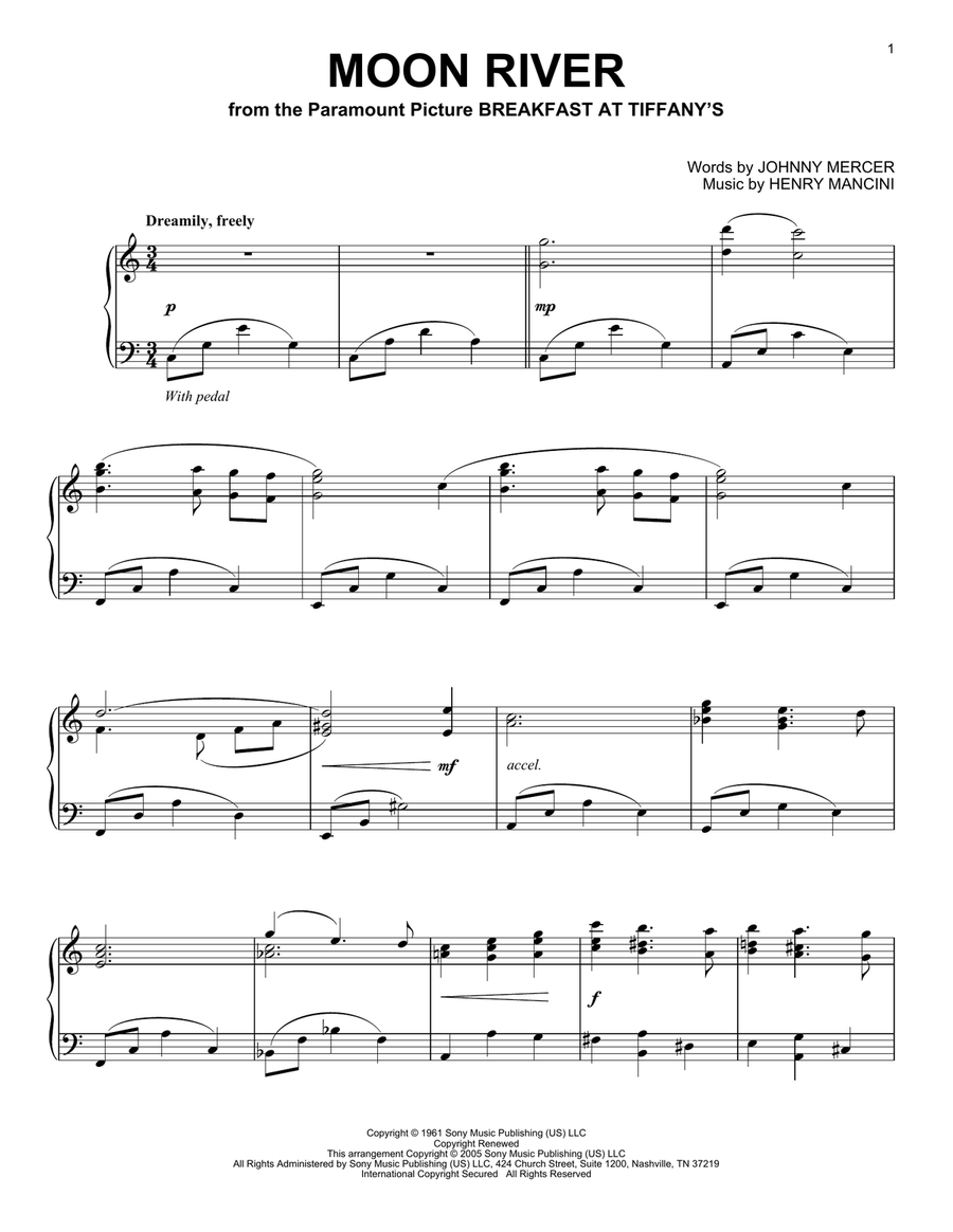 Moon River Piano Solo scores gallery preview page 1