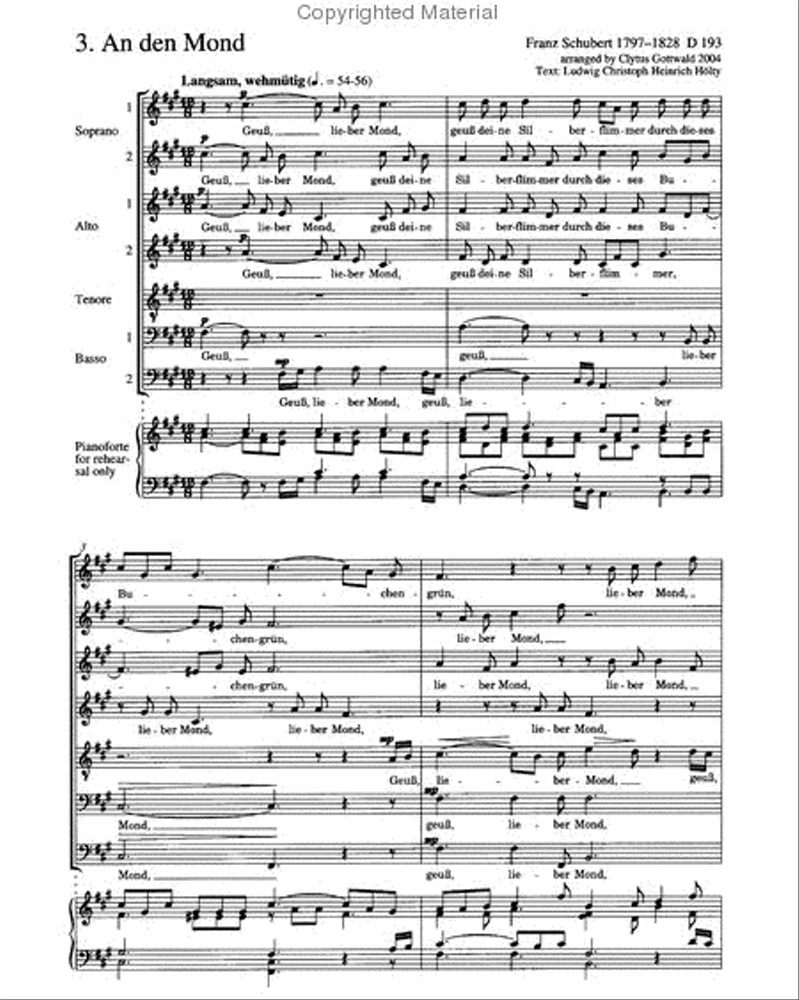 Schubert/Gottwald: Rastlose Liebe; An den Mond Choir scores gallery preview page 3