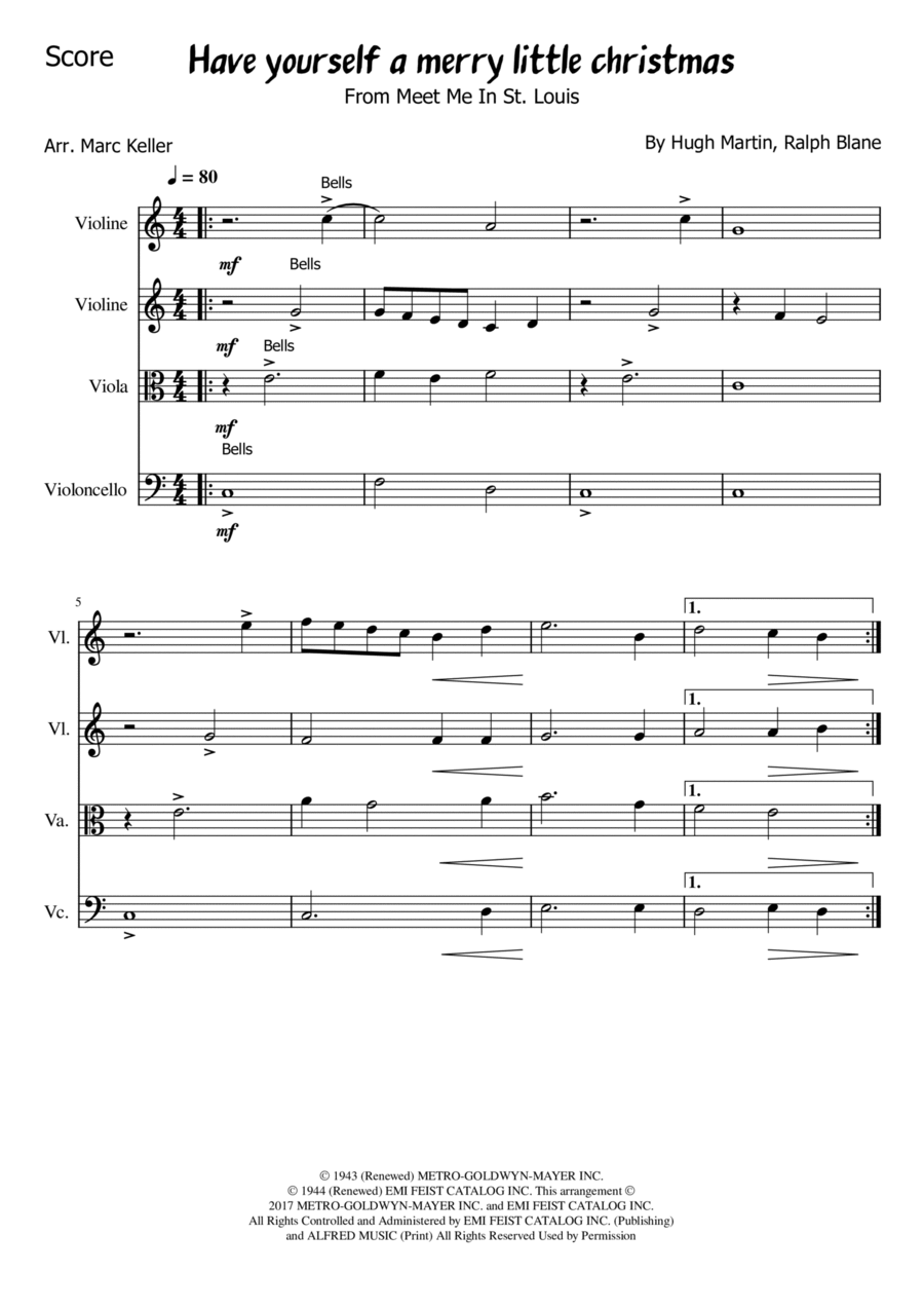Have Yourself A Merry Little Christmas String Quartet scores gallery preview page 1