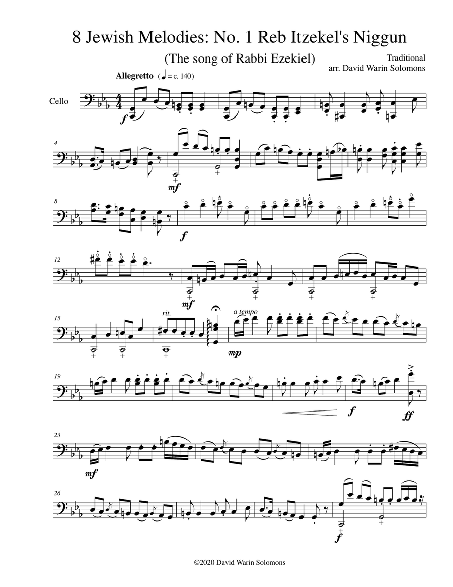 Reb Itzekel's Niggun (The Song of Rabbi Ezekiel) for cello solo Cello Solo scores gallery preview page 1