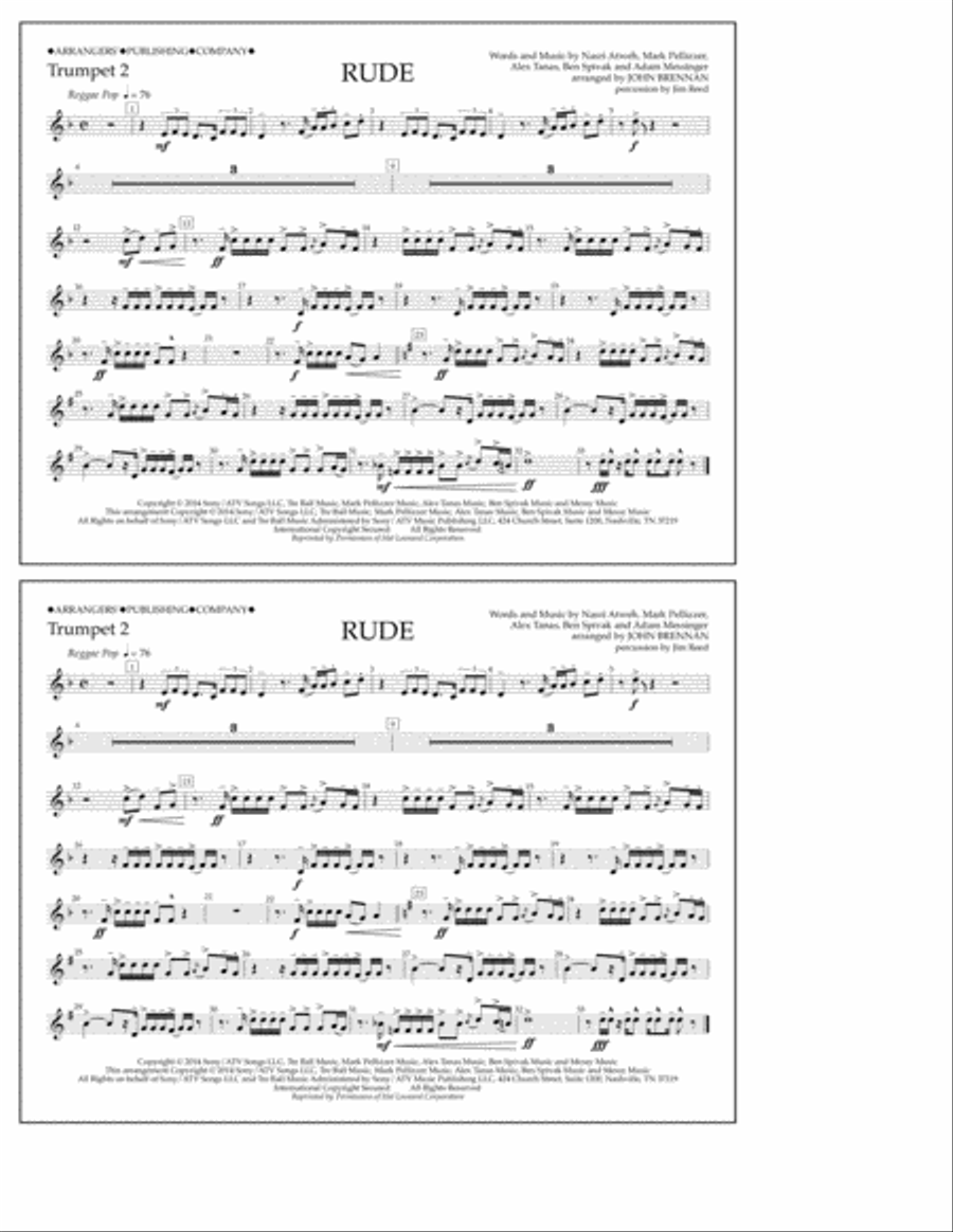 Rude - Trumpet 2 Marching Band scores gallery preview page 1