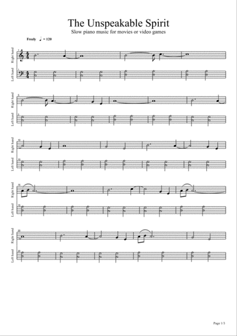 The Unspeakable Spirit The Unspeakable Spirit Easy Piano scores gallery preview page 1