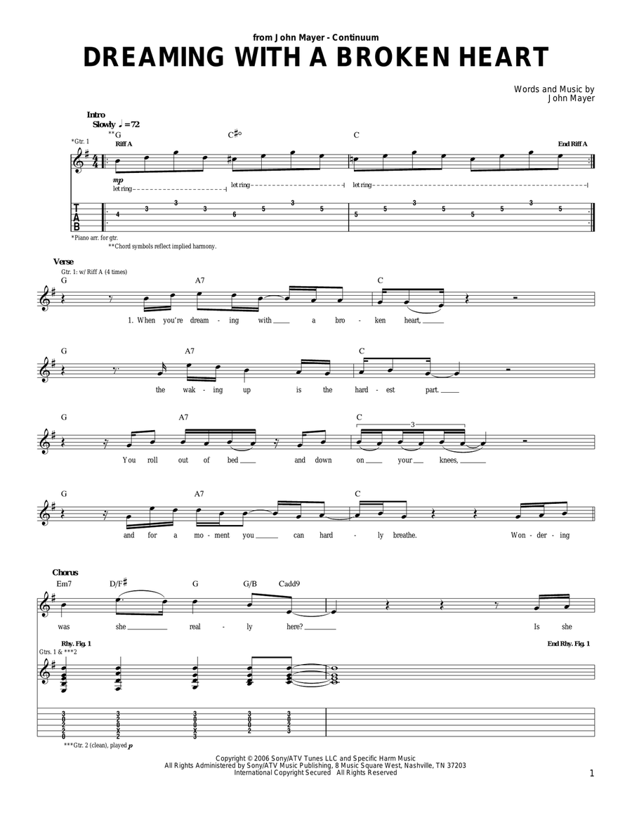 Dreaming With A Broken Heart Acoustic Guitar scores gallery preview page 1