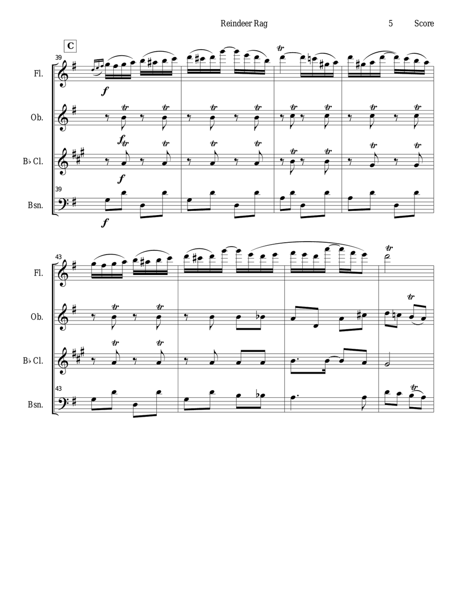 Reindeer Rag by Joseph Lamb for Woodwind Quartet Woodwind Quartet scores gallery preview page 5