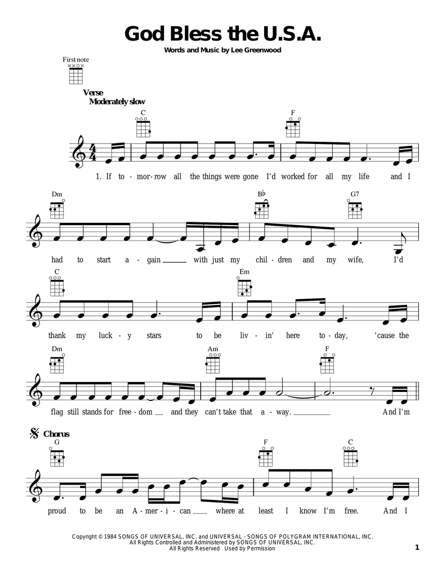 God Bless The U.S.A. Ukulele scores gallery preview page 1