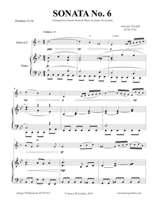 Book cover for Vivaldi: Sonata No. 6 for French Horn & Piano
