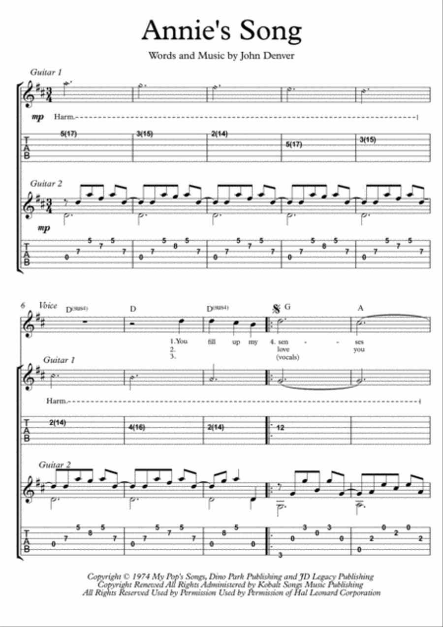 Annie's Song Acoustic Guitar scores gallery preview page 1