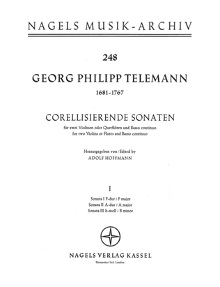 Book cover for Sonatas in the style of Corelli for two Violins or two Flutes and Basso continuo