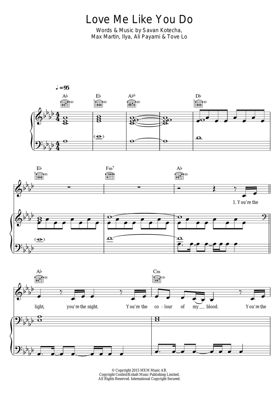 Love Me Like You Do (from 'Fifty Shades Of Grey') Piano, Vocal scores gallery preview page 1