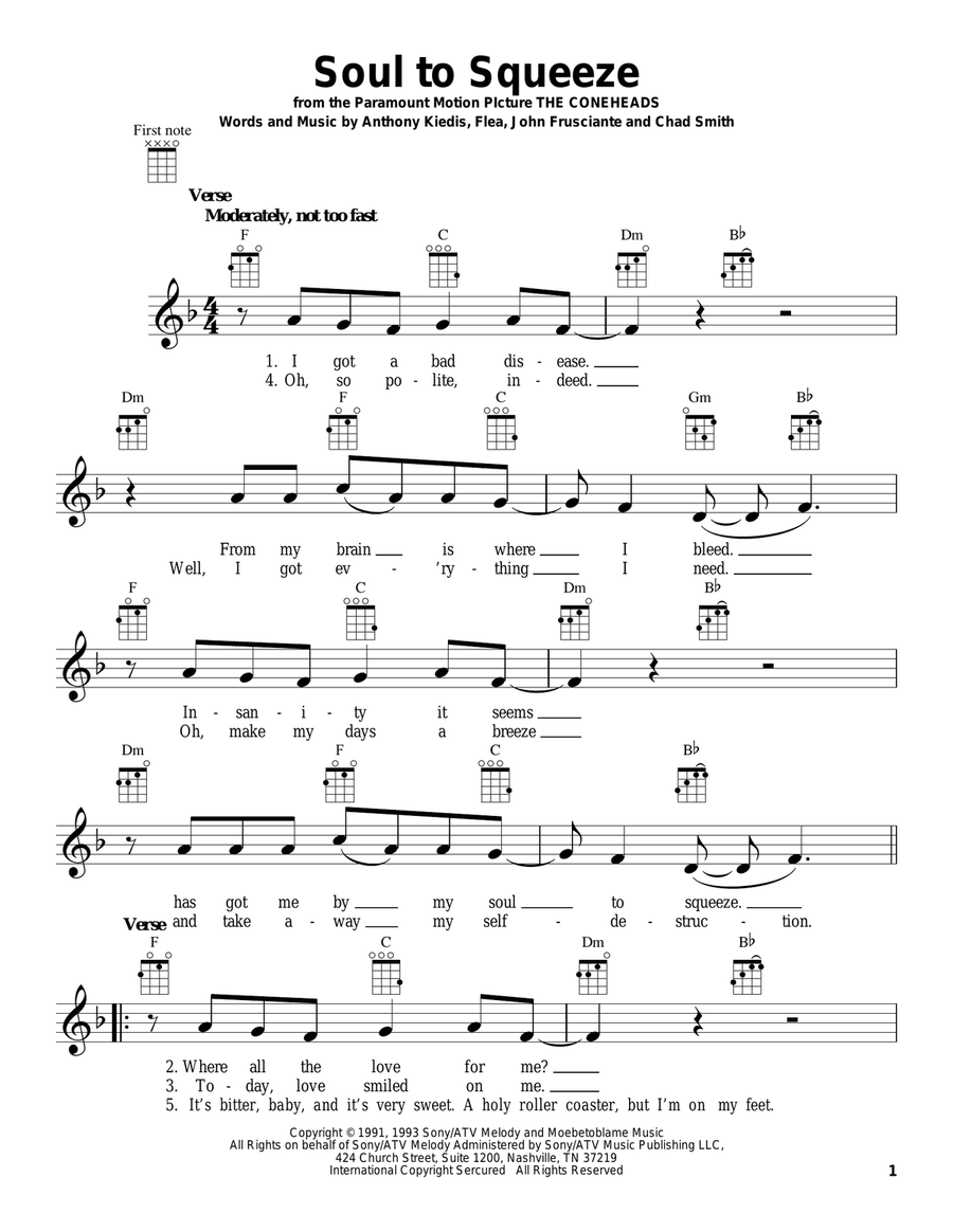 Soul To Squeeze Soul To Squeeze Ukulele scores gallery preview page 1