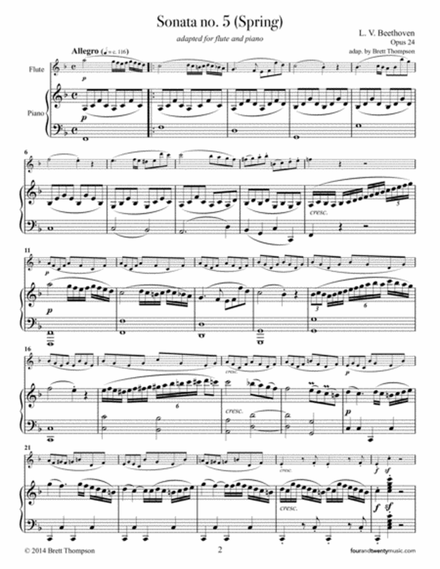 Sonata no. 5 (Spring), opus 24, adapted for flute and piano image number null