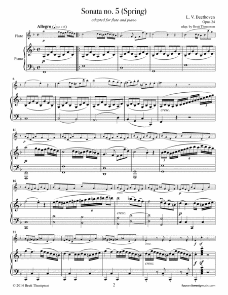 Sonata no. 5 (Spring), opus 24, adapted for flute and piano image number null