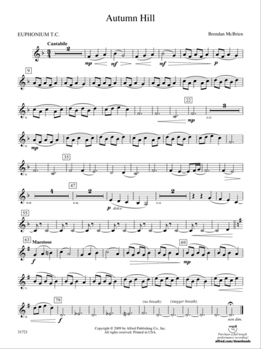 Autumn Hill: (World Part) Baritone T.C. Concert Band scores gallery preview page 1