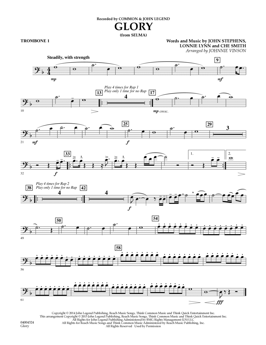 Glory (from Selma) - Trombone 1