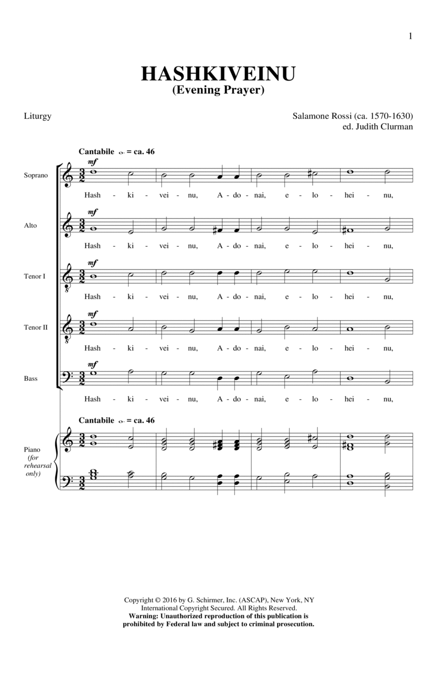 Hashkiveinu Hashkiveinu 4-Part scores gallery preview page 1