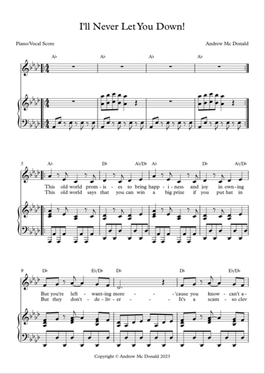 I'll Never Let You Down Piano, Vocal, Guitar scores gallery preview page 2