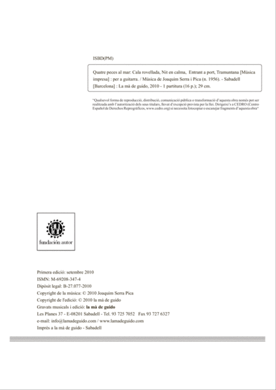 Quatre peces al mar Classical Guitar scores gallery preview page 4