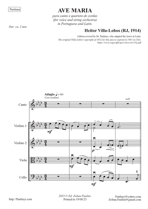 Heitor Villa-Lobos: Ave Maria (1914) for voice and string quartet