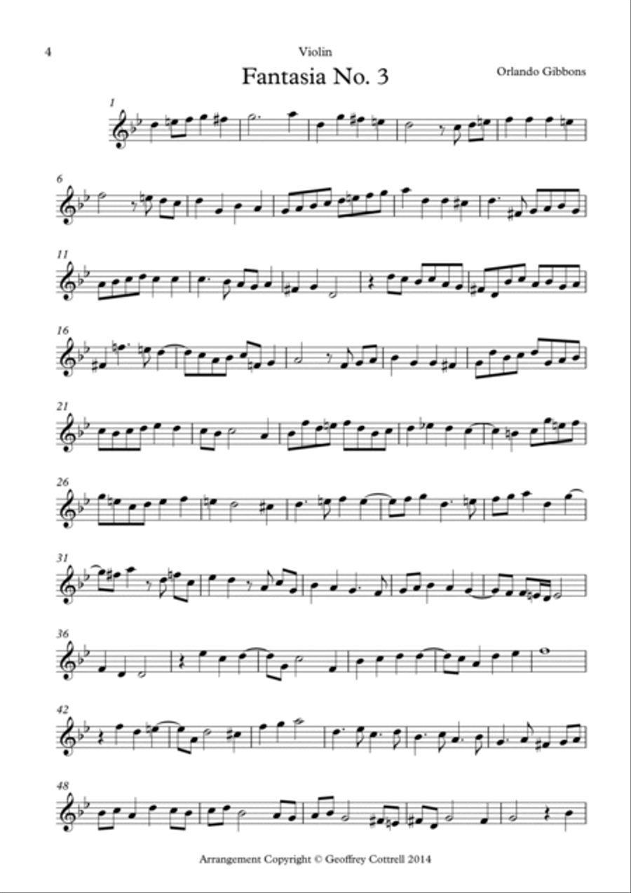 Fantasies 1-3 by Orlando Gibbons arranged for string trio Small Ensemble scores gallery preview page 5