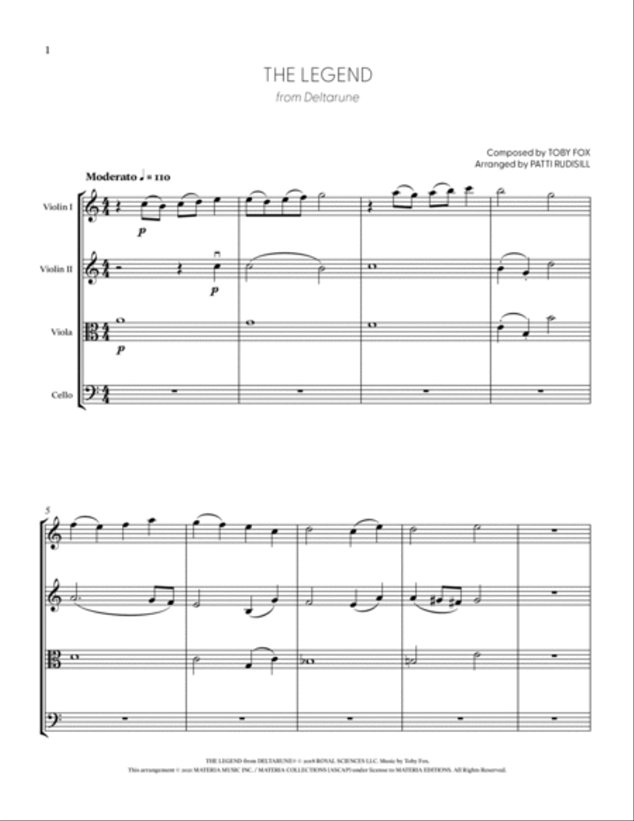 The Legend (from DELTARUNE) (for String Quartet) String Quartet scores gallery preview page 2