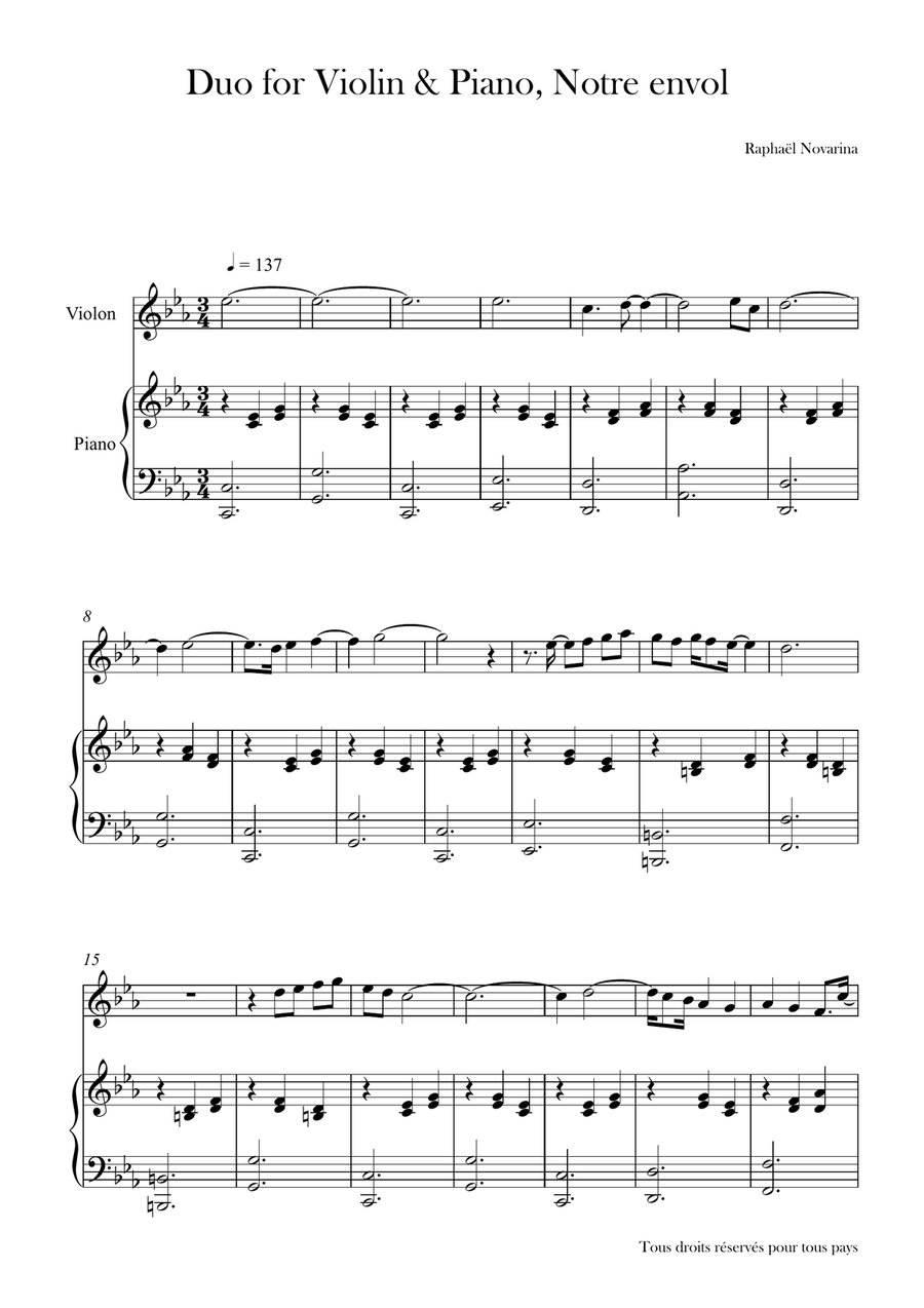 Duo for Violin & Piano, Notre envol Violin scores gallery preview page 1