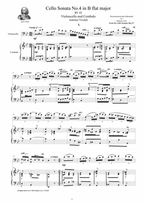 Vivaldi - Cello Sonata No.4 in B flat Op.14 RV 45 for Cello and Cembalo (or Piano)