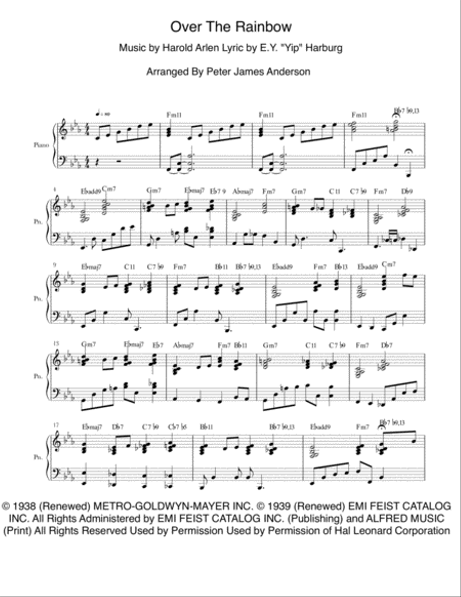 Over The Rainbow (from The Wizard Of Oz) Piano Solo scores gallery preview page 1