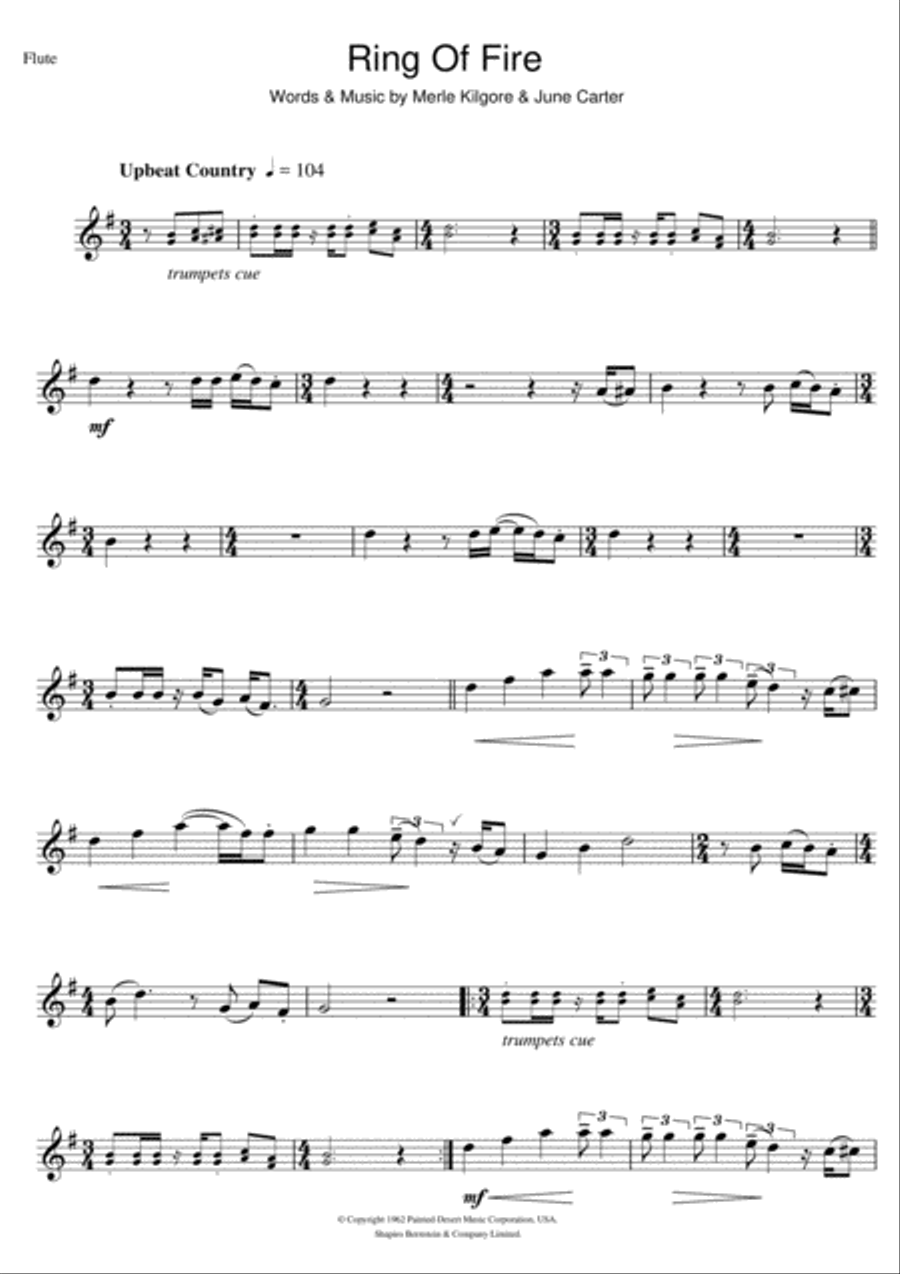 Ring Of Fire Flute Solo scores gallery preview page 1