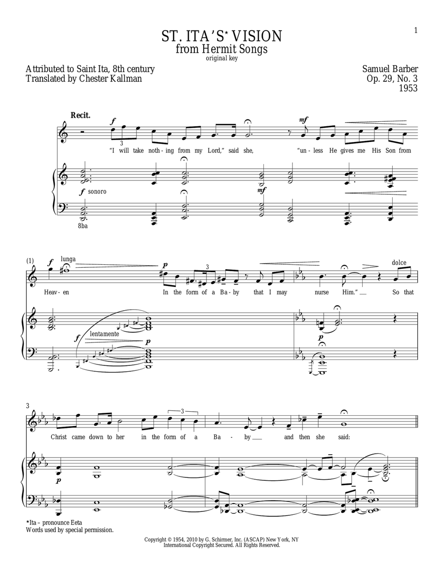 St. Ita's Vision Piano, Vocal scores gallery preview page 1