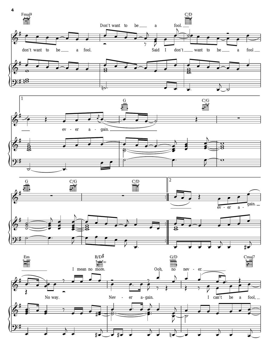 Don't Want To Be A Fool Piano, Vocal, Guitar scores gallery preview page 4