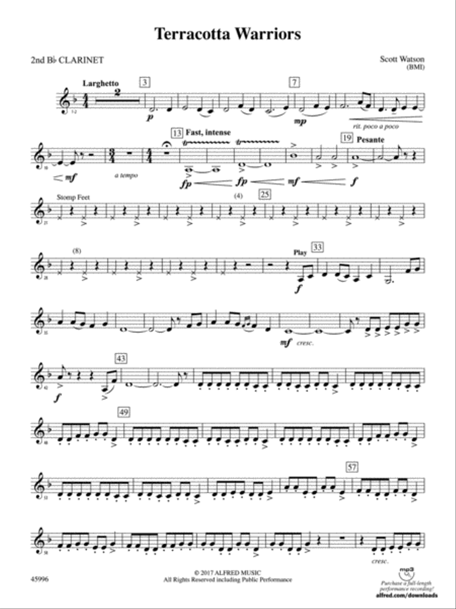 Terracotta Warriors: 2nd B-flat Clarinet Concert Band scores gallery preview page 1