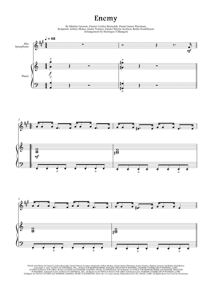 Enemy Alto Saxophone scores gallery preview page 1