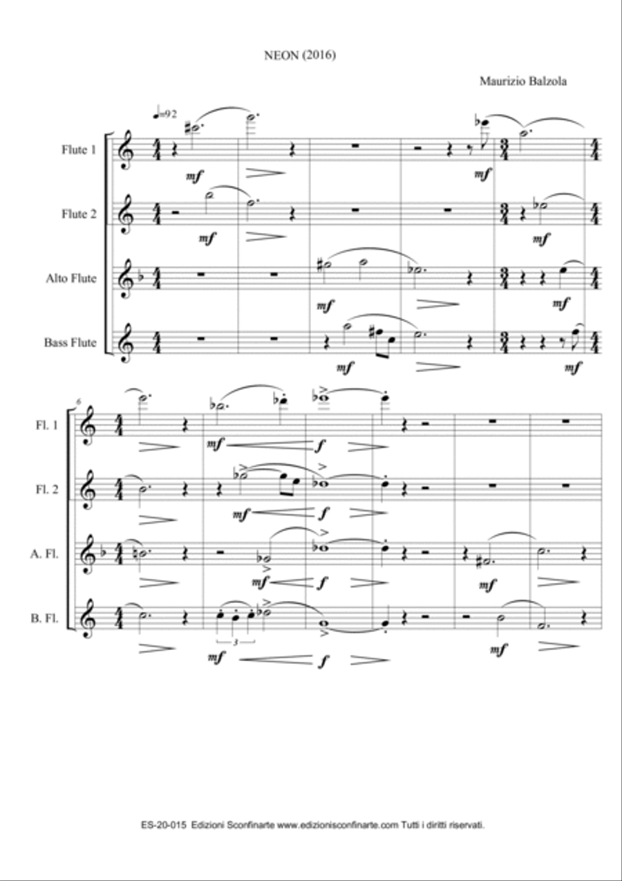 Maurizio Balzola: NEON (ES-20-015) - Score Only Woodwind Quartet scores gallery preview page 2