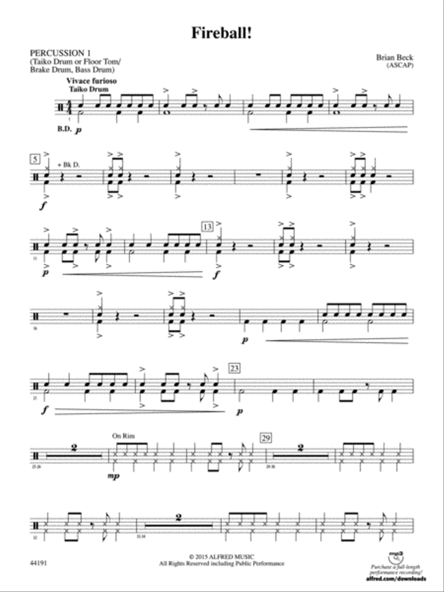 Fireball!: 1st Percussion Concert Band scores gallery preview page 1