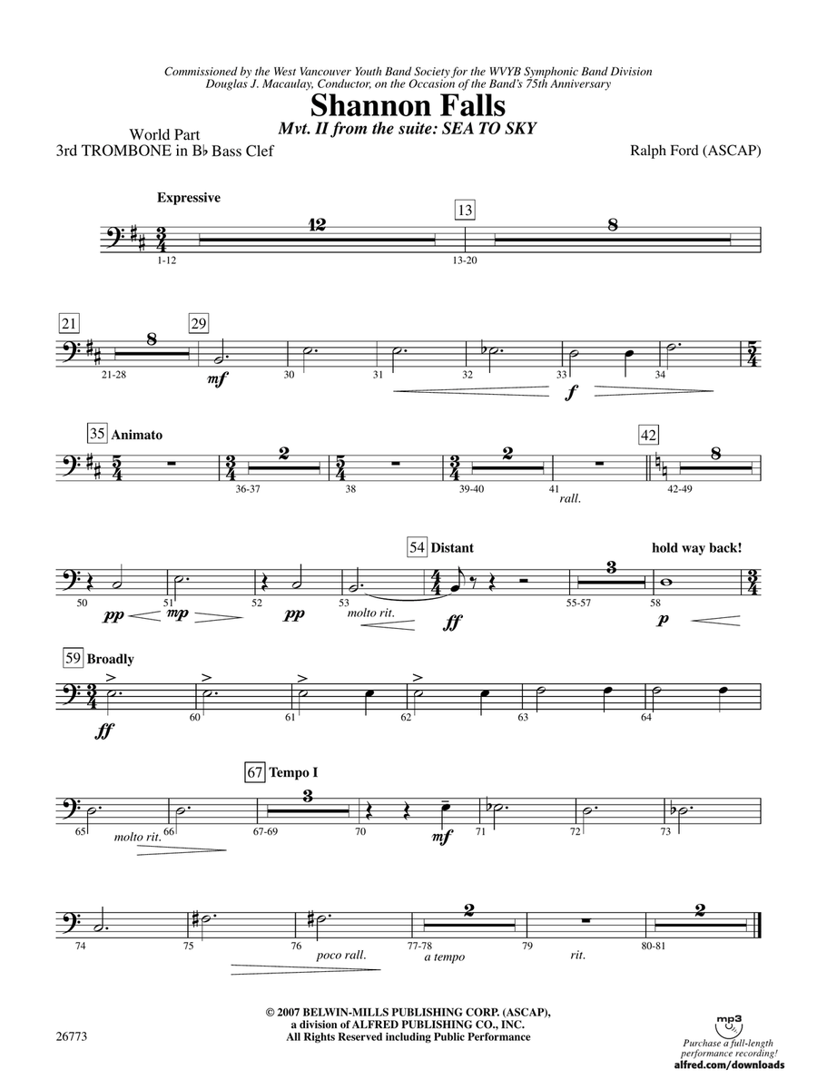Shannon Falls (Movement 2 from Sea to Sky): (World Part) 3rd B-flat Trombone B.C.