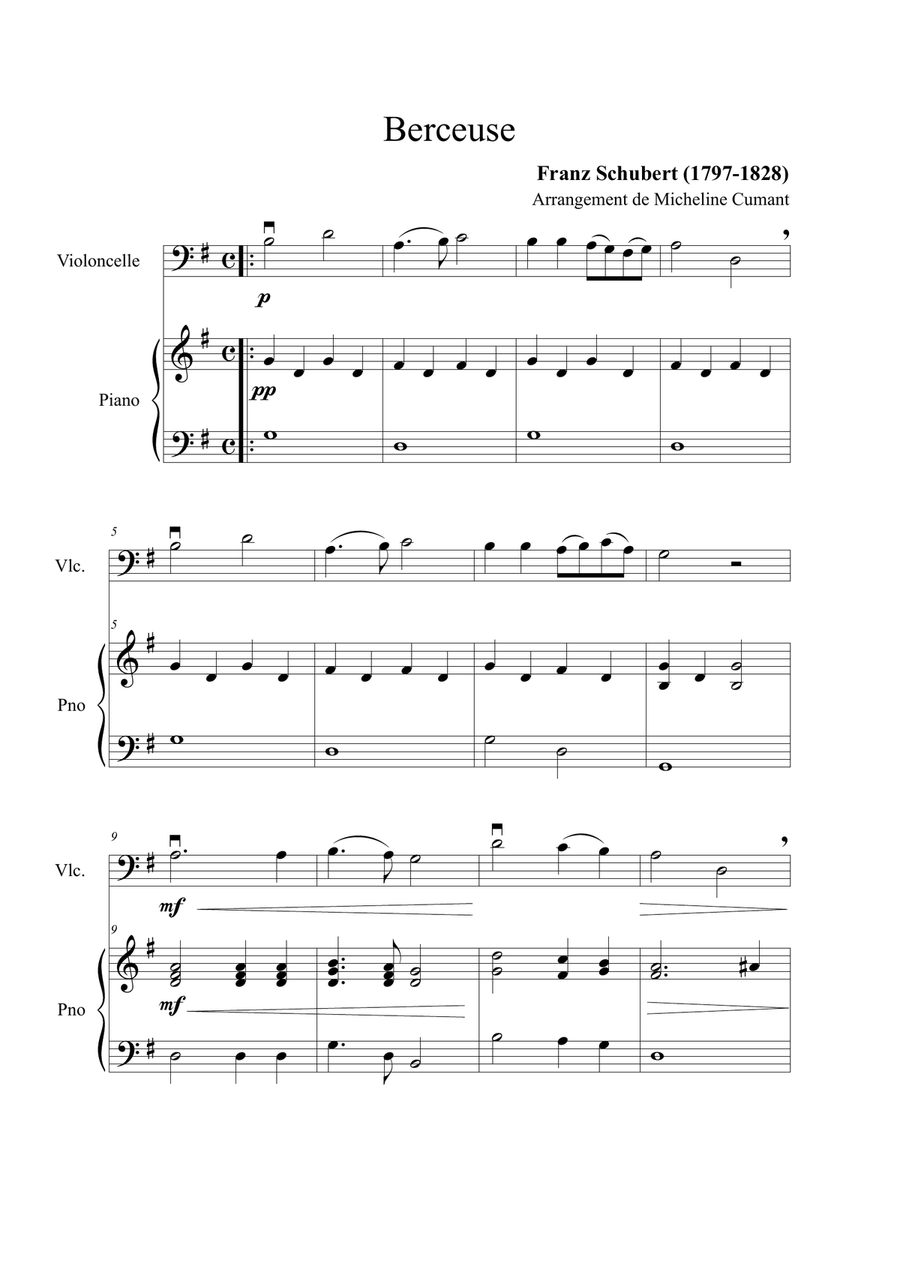 Schubert-Berceuse for cello and piano Small Ensemble scores gallery preview page 1
