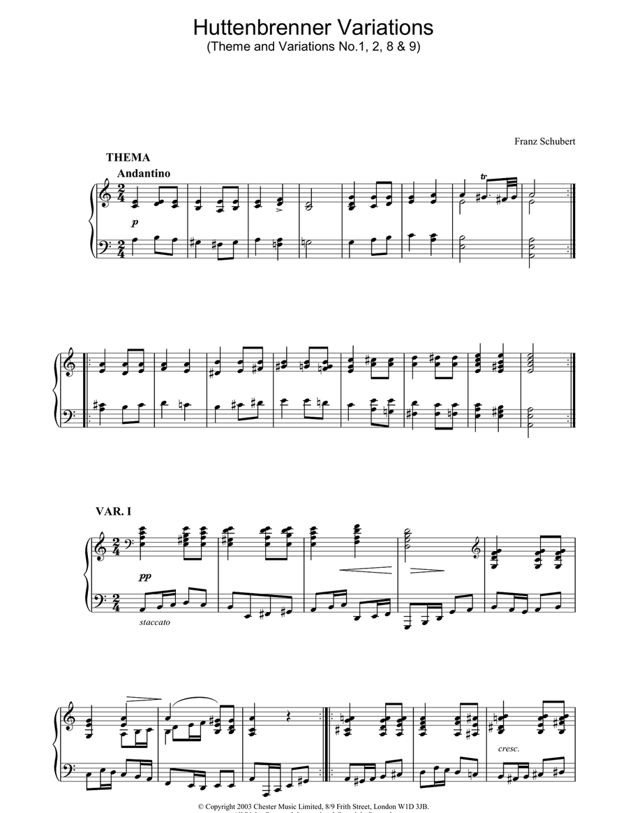 Huttenbrenner Variations Piano Solo scores gallery preview page 1