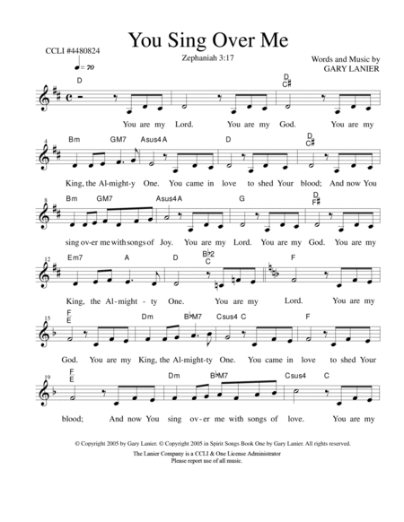 YOU SING OVER ME, Lead Sheet (Includes Melody, Lyrics & Chords) image number null