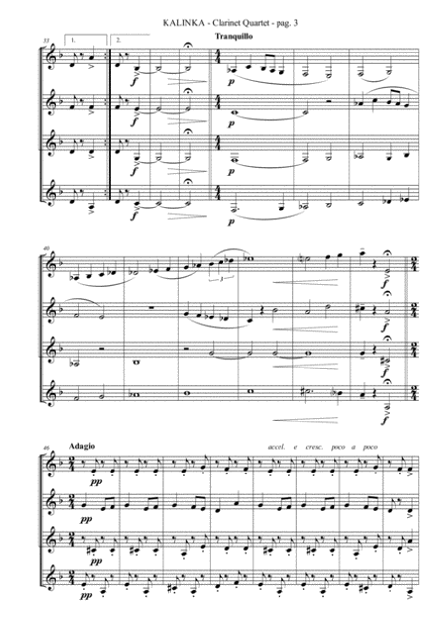 Kalinka for Clarinet Quartet image number null