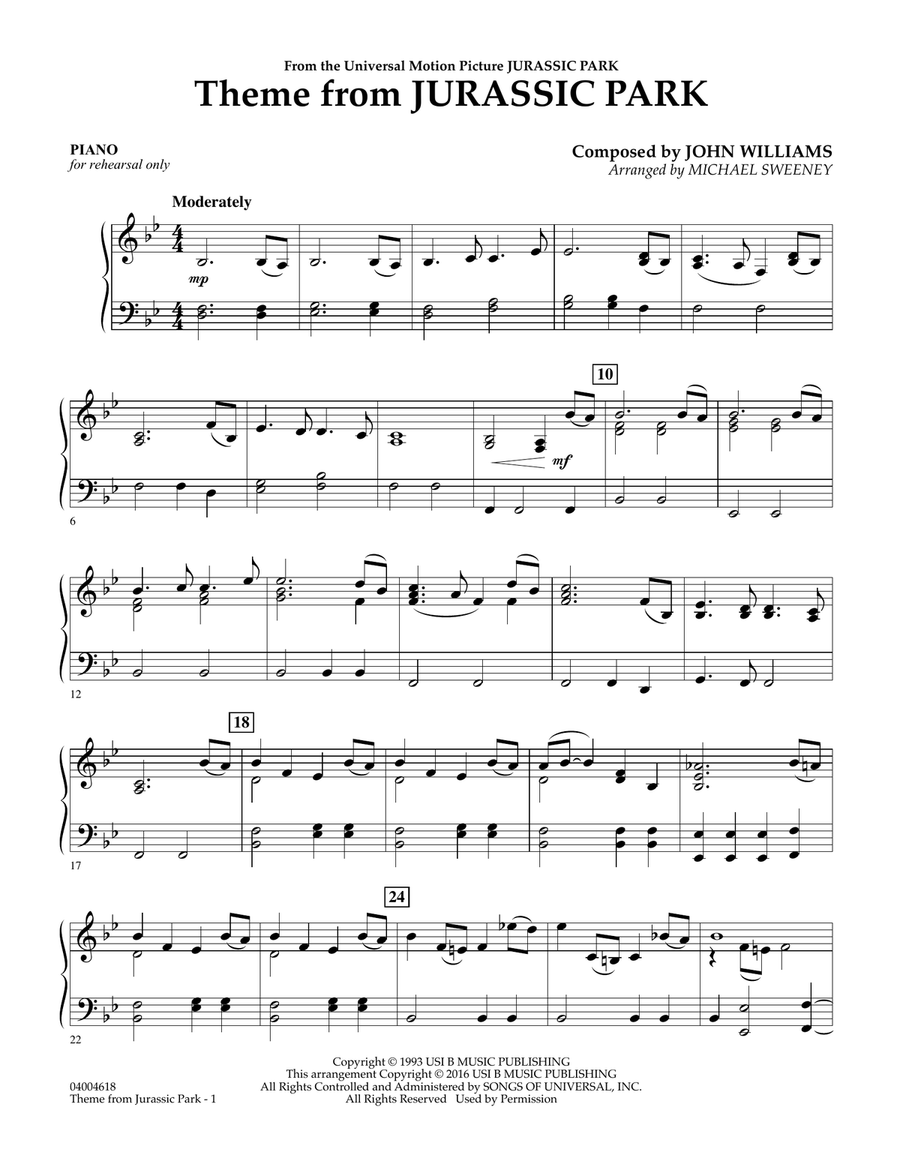 Theme from Jurassic Park - Piano Piano scores gallery preview page 1